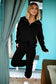 Black Zip Collar Long Sleeve Top Drawstring Pants Set