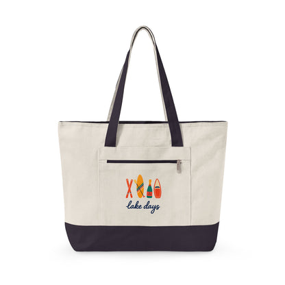 Canvas Beach Tote Bag - 'Calm Days' Surfboard & Sandals Design