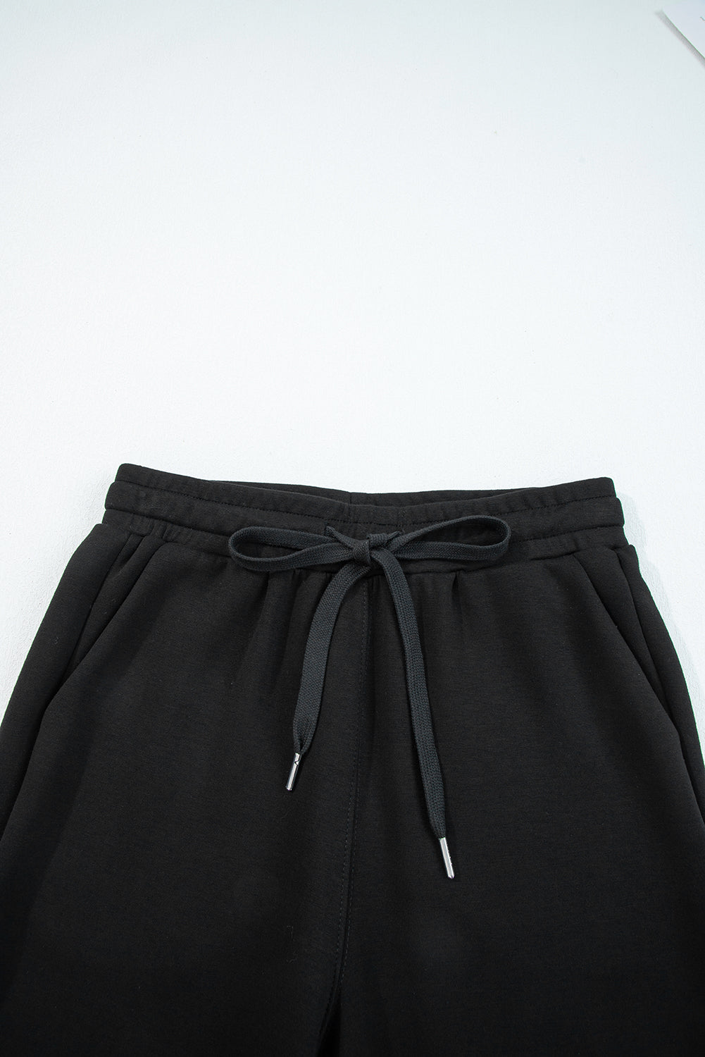 Black Zip Collar Long Sleeve Top Drawstring Pants Set